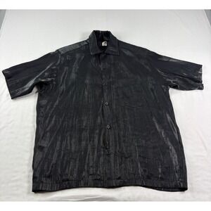 Vintage Sinister Clothing Shirt Men Large Black Shiny Disco Party Club Button Up